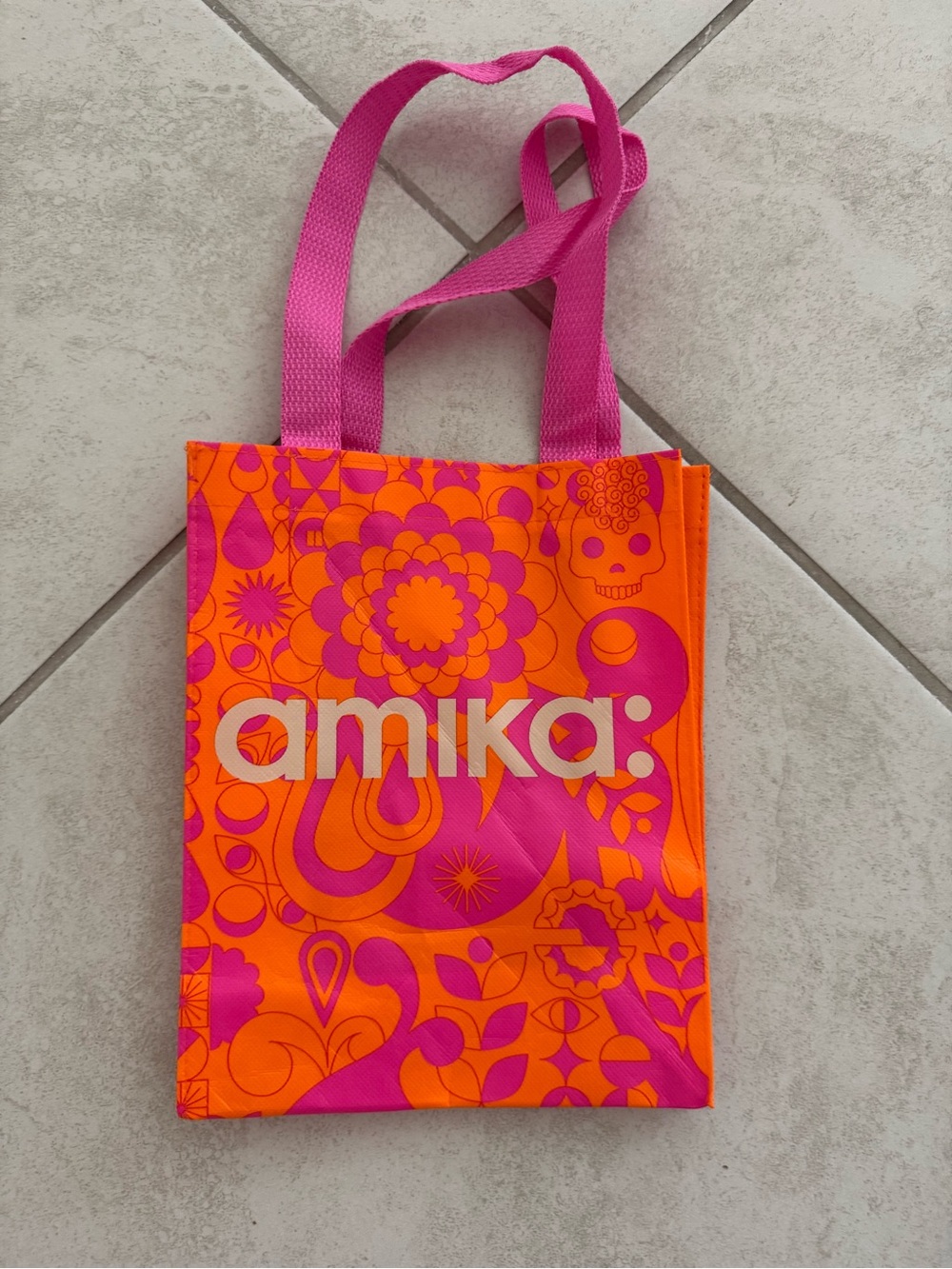 amika Orange and Pink Floral Graphic Tote